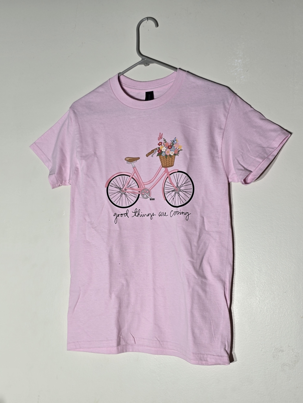 Pink Bicycle Graphic Tee - Good Things Are Coming Size S